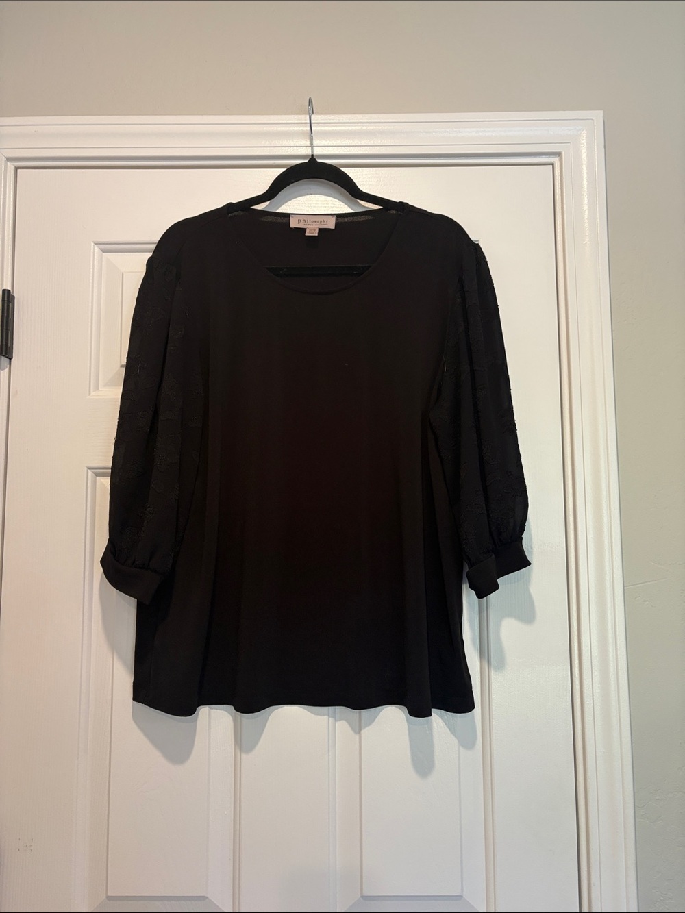 Philosophy Black Embroidered Balloon Sleeve Tunic